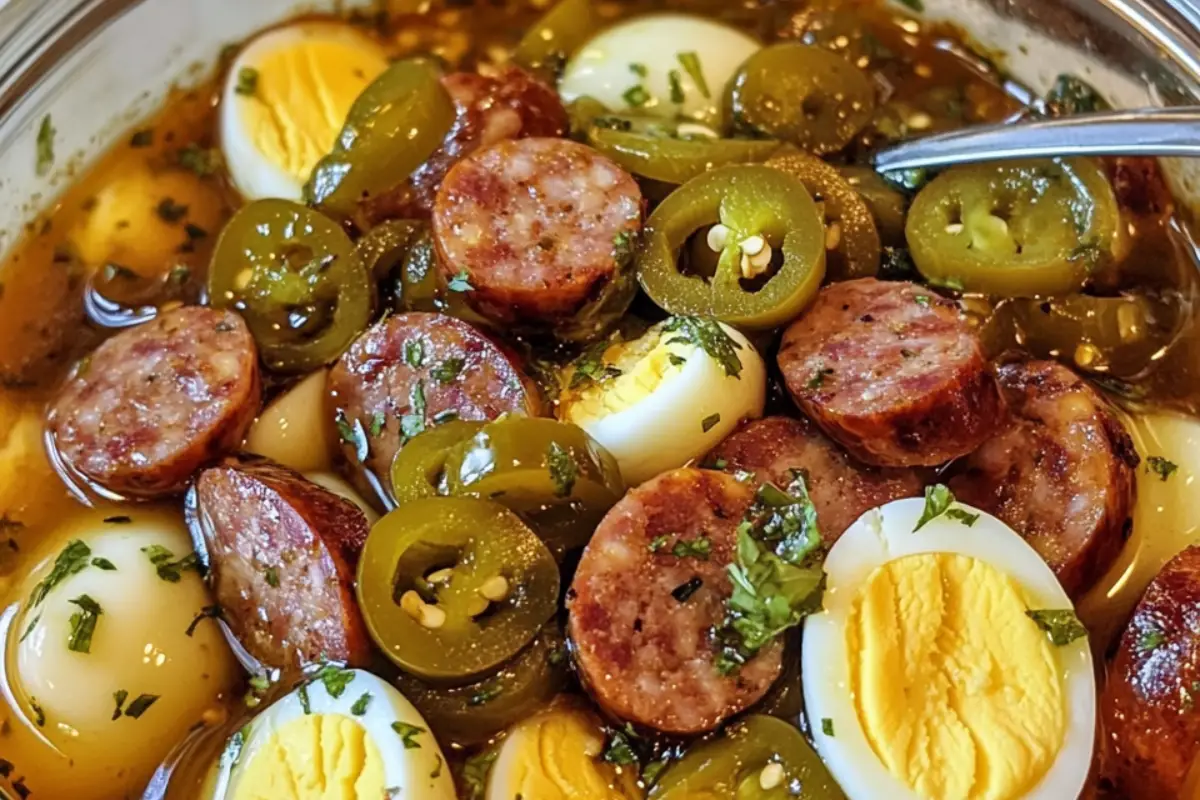 Pickled Sausage, Eggs, and Jalapeños