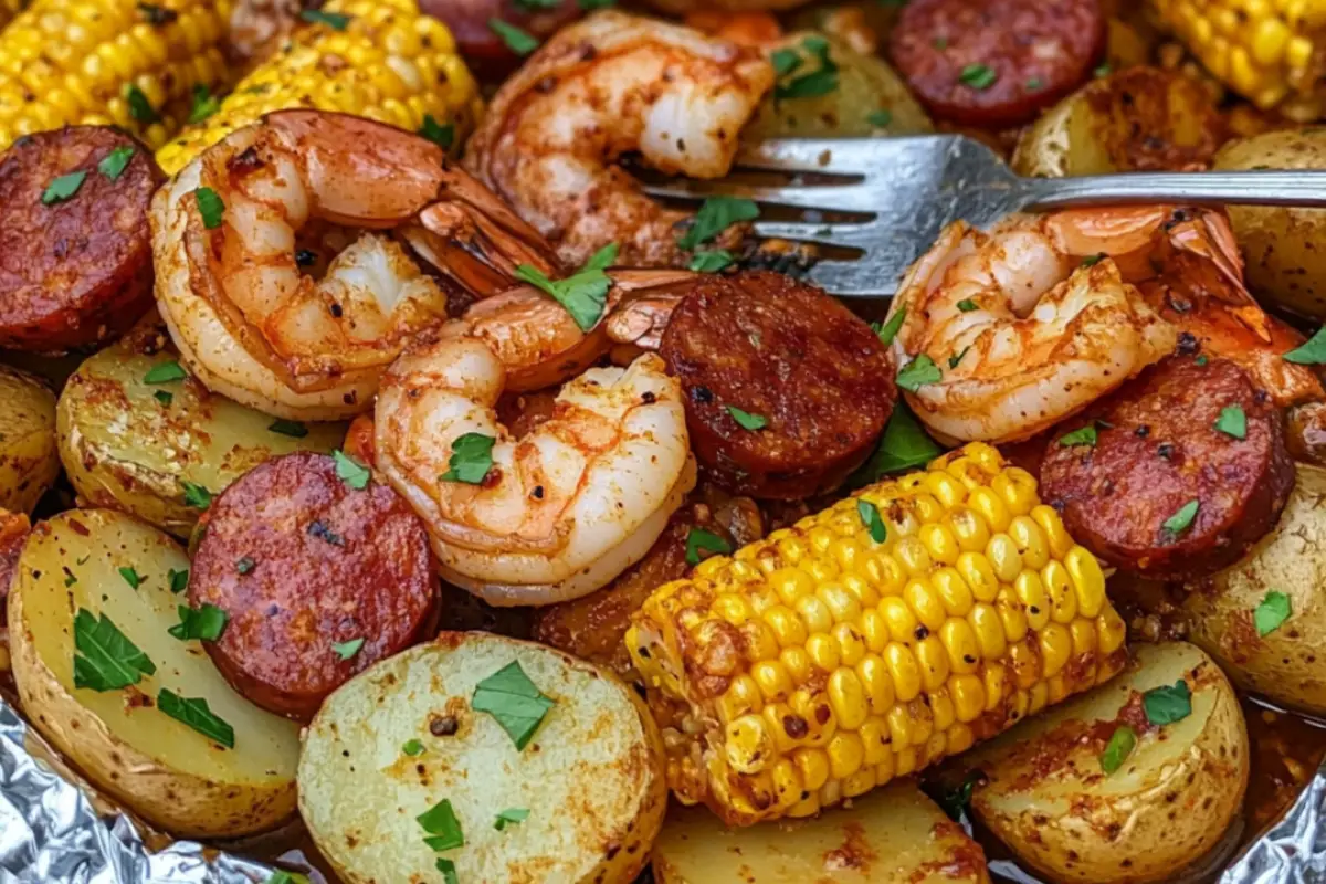 Shrimp, Corn, Potatoes, and Kielbasa Sausage Foil Pack - Crisp Recipes